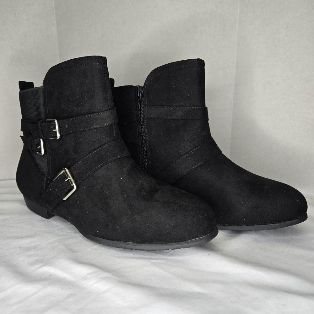 SO Alessia Zip Ankle Boots‎ Black Womens 9 Buckle Stretch Goth Boho Punk Grunge